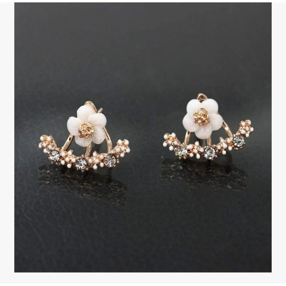 Floral Crystal Earrings Gold Silver Tone Imitation Pearl Butterfly costume 3